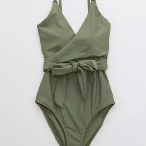 Olive Green Wrap Aerie One Piece Bathing Suit